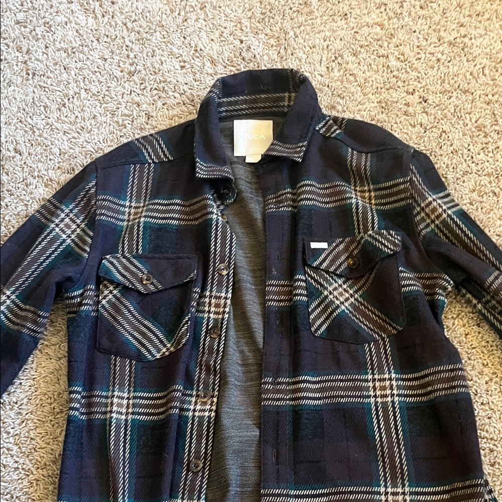 RVCA Maroon and Teal Plaid Overshirt